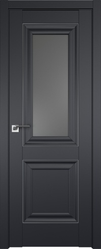 Межкомнатная дверь ProfilDoors 28U Цвет:Чёрный матовый, Остекление:Графит, Молдинг:Серебро