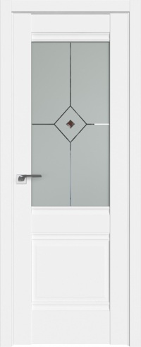 Межкомнатная дверь ProfilDoors 2U Цвет:Аляска, Остекление:Узор матовое с коричневым фьюзингом(ромб)
