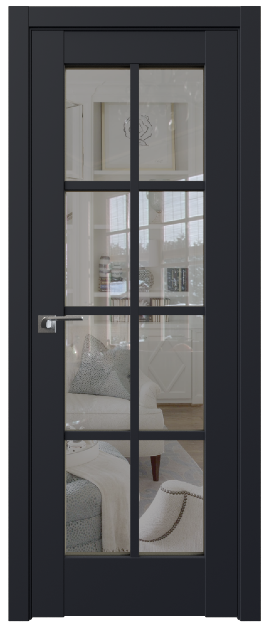 Дверь ProfilDoors Серия U модель 101U Цвет:Чёрный матовый, Остекление:Прозрачное