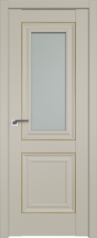 Межкомнатная дверь ProfilDoors 28U Цвет:Шеллгрей, Остекление:Матовое, Молдинг:Золото