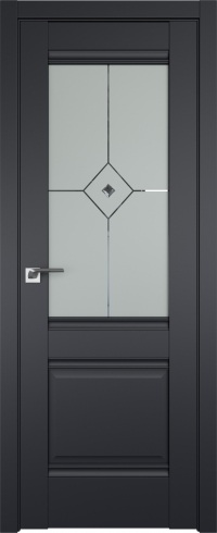 Межкомнатная дверь ProfilDoors 2U Цвет:Чёрный матовый, Остекление:Узор матовое с прозрачным фьюзинго