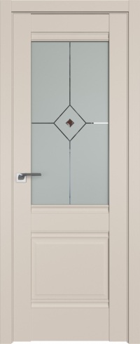 Межкомнатная дверь ProfilDoors 2U Цвет:Санд, Остекление:Узор матовое с коричневым фьюзингом(ромб)