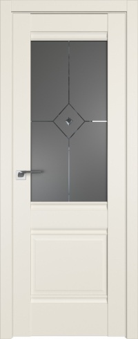 Межкомнатная дверь ProfilDoors 2U Цвет:Магнолия Сатинат, Остекление:Узор графит с прозрачным фьюзинг