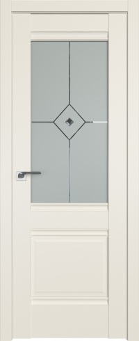 Межкомнатная дверь ProfilDoors 2U Цвет:Магнолия Сатинат, Остекление:Узор матовое с прозрачным фьюзин