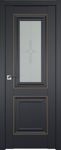 Межкомнатная дверь ProfilDoors 28U Цвет:Чёрный матовый, Остекление:Узор Матовое, Молдинг:Золото