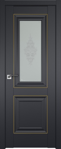 Межкомнатная дверь ProfilDoors 28U Цвет:Чёрный матовый, Остекление:Кристалл матовый, Молдинг:Золото