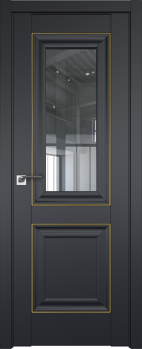 Межкомнатная дверь ProfilDoors 28U Цвет:Чёрный матовый, Остекление:Прозрачное, Молдинг:Золото